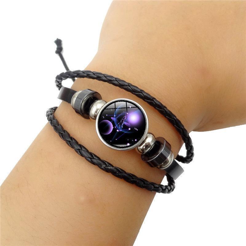 12 Zodiac Signs Leather Bracelets