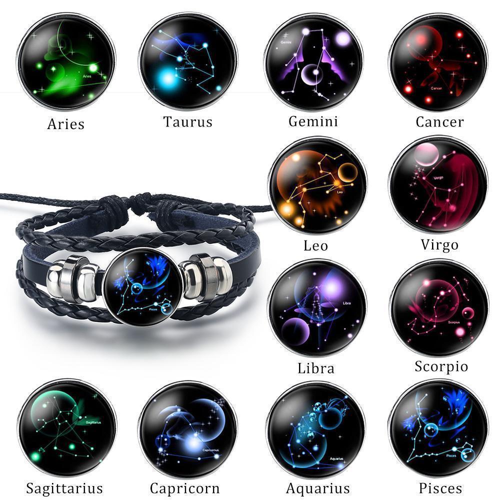 12 Zodiac Signs Leather Bracelets