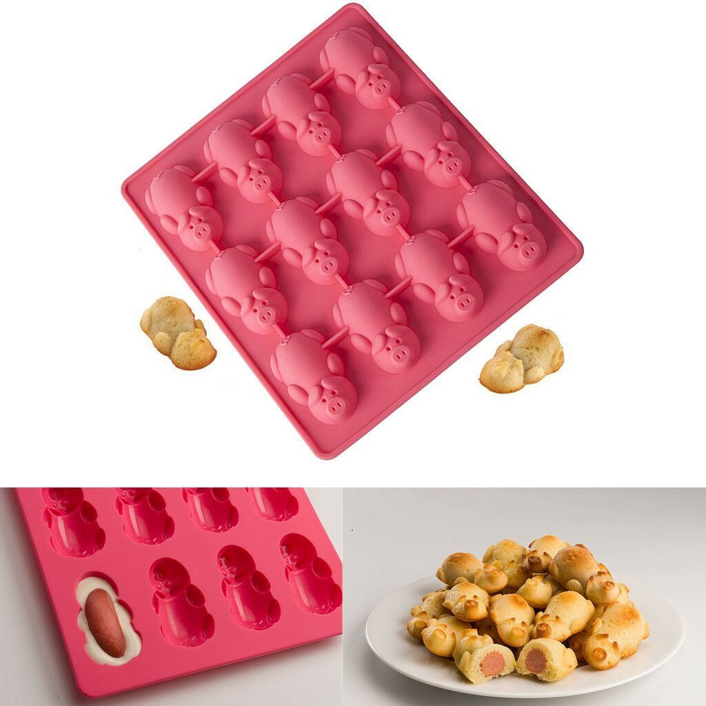 Non Stick 24 Little Pigs in a Blanket Silicone Baking Mold Muffin Cupcakes Kits