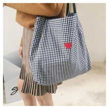 Load image into Gallery viewer, HEART + PLAID TOTE BAG