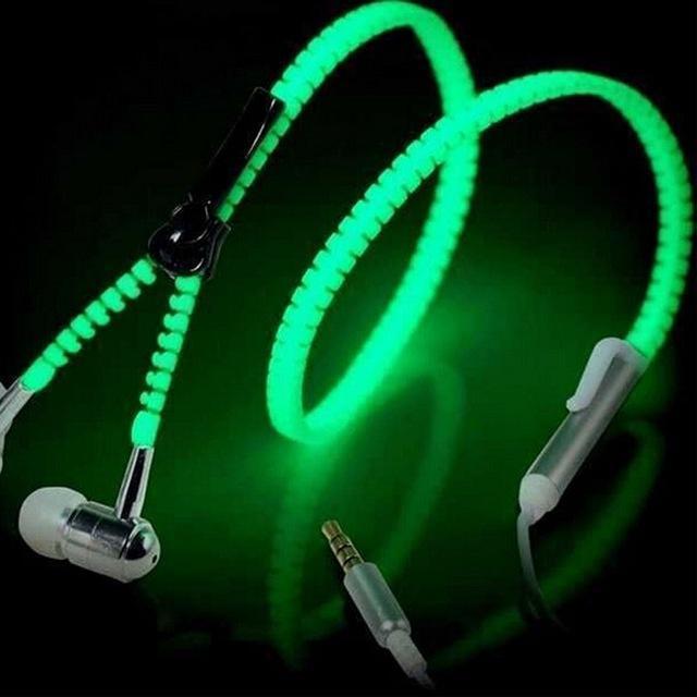 Zipper in Ear Wired Headphones Luminous Earphones Glow In The Dark